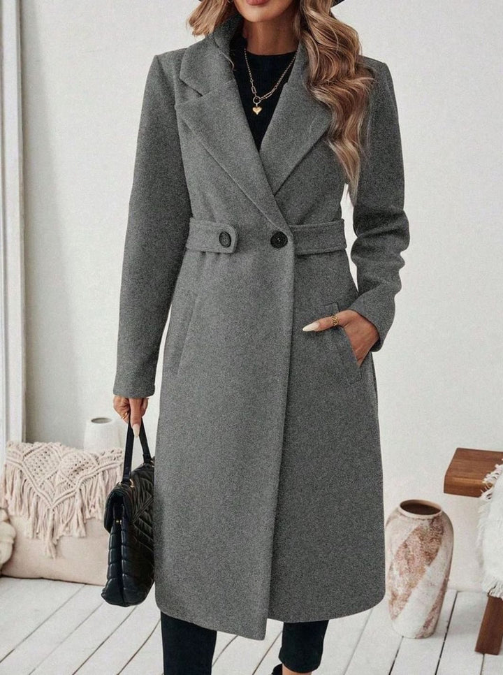 Esme belted long wool coat with wide collar – image 13