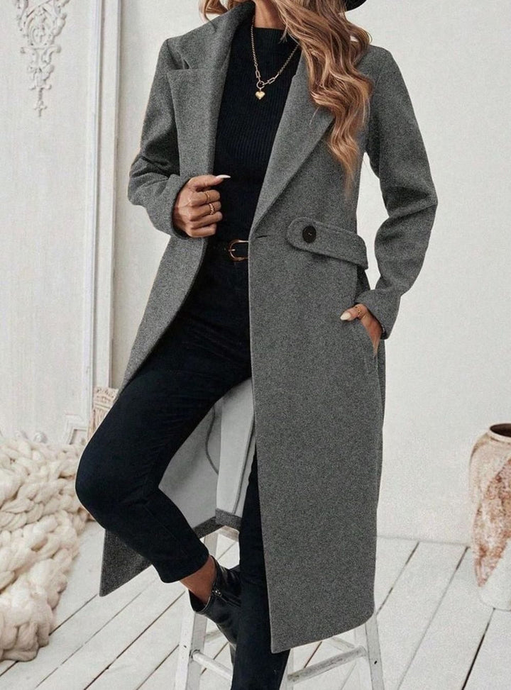 Esme belted long wool coat with wide collar – image 14