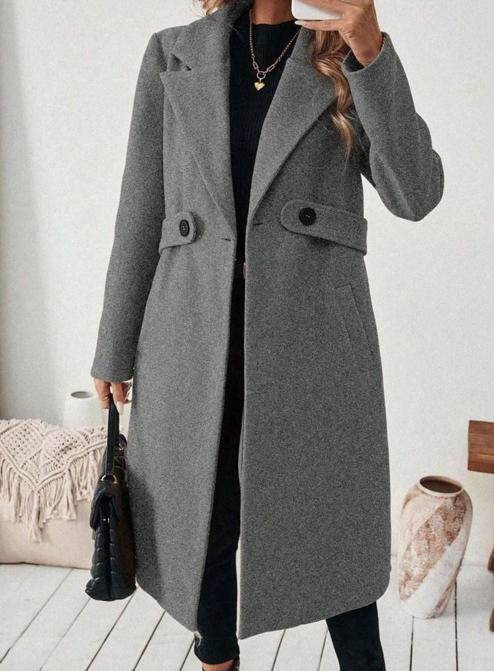 Esme belted long wool coat with wide collar – image 16