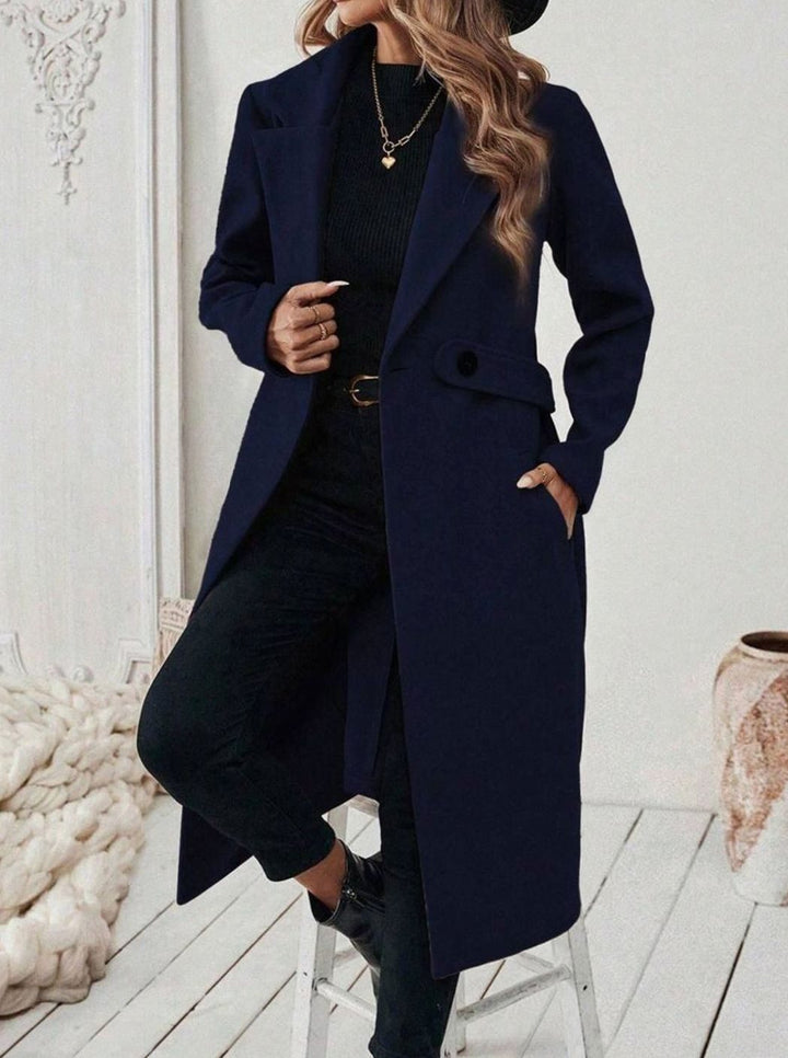 Esme belted long wool coat with wide collar – image 18