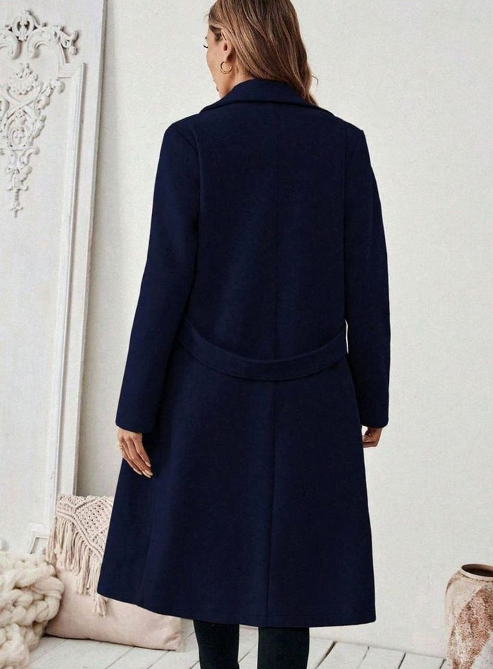 Esme belted long wool coat with wide collar – image 19