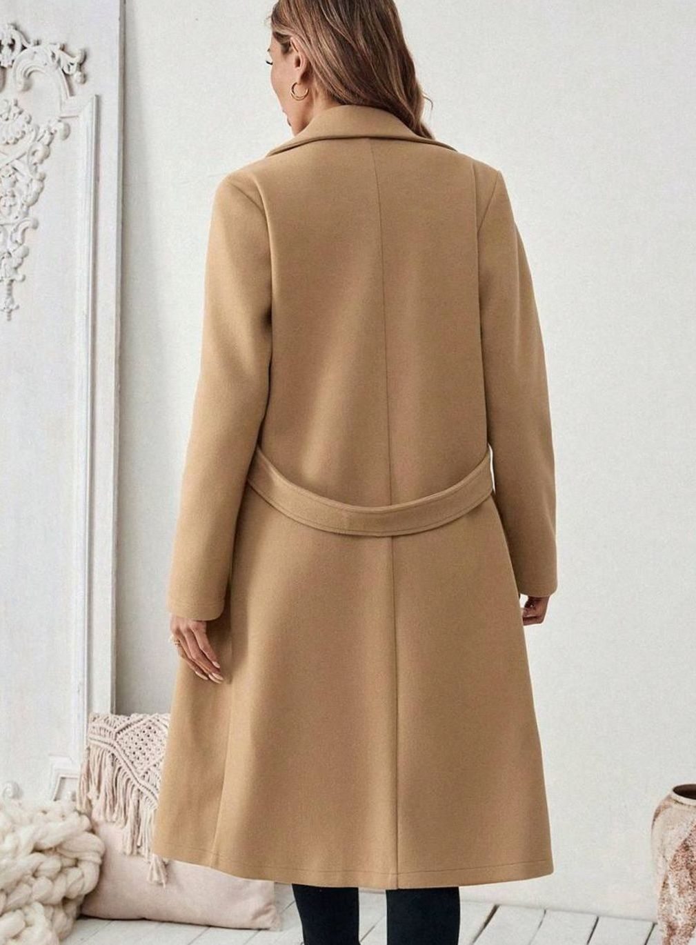 Esme belted long wool coat with wide collar – image 3