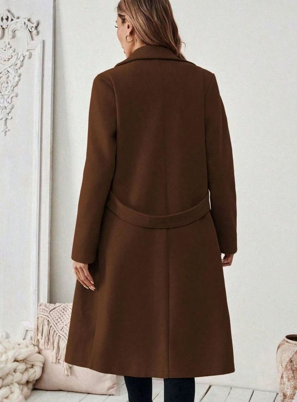 Esme belted long wool coat with wide collar – image 7