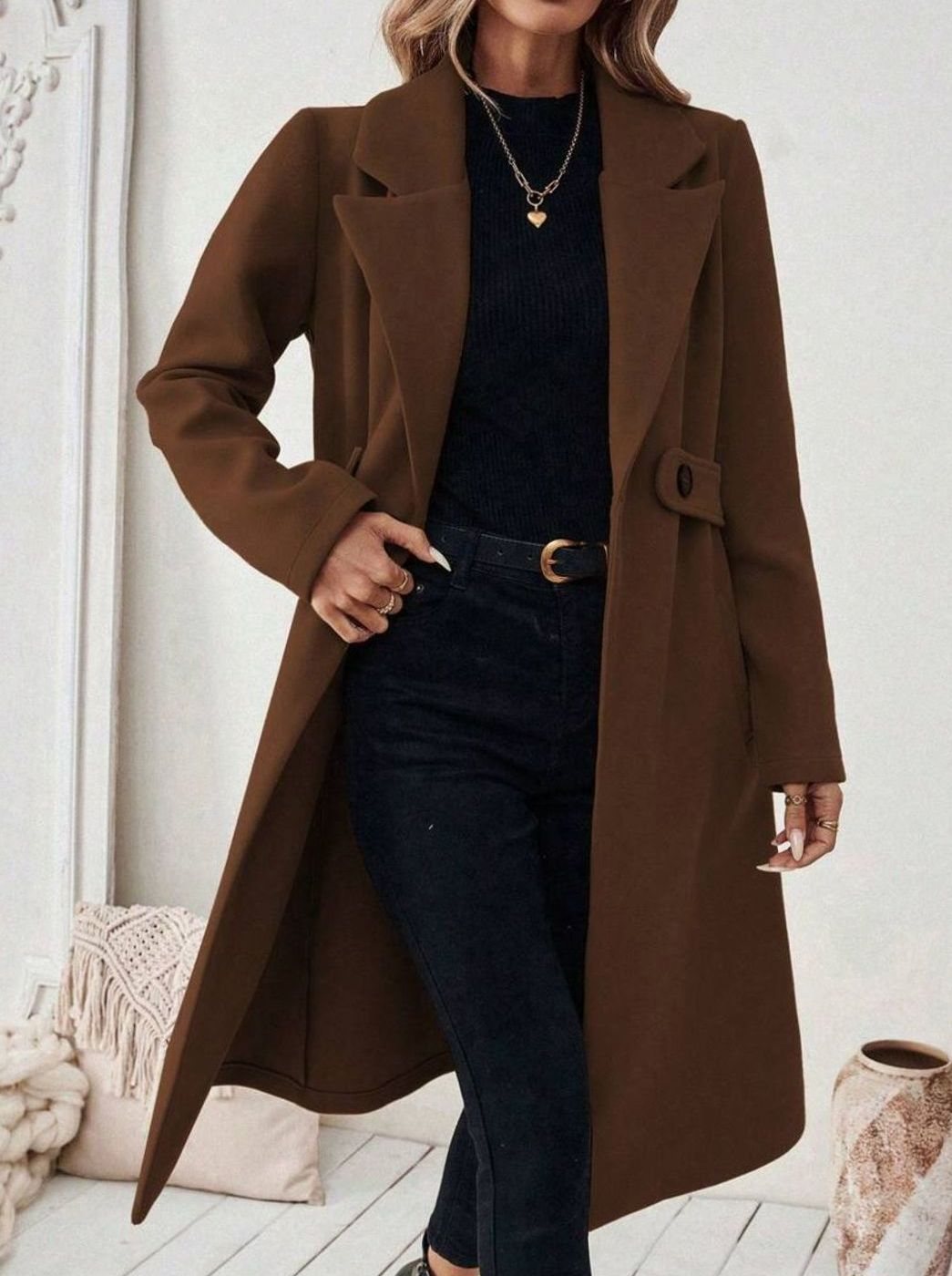 Esme belted long wool coat with wide collar – image 8