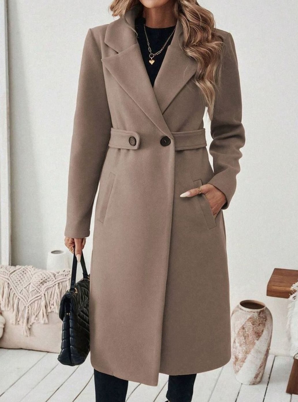 Esme belted long wool coat with wide collar – image 9