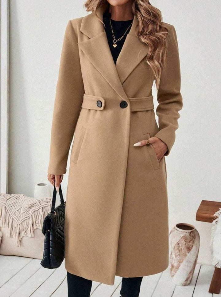 Esme belted long wool coat with wide collar