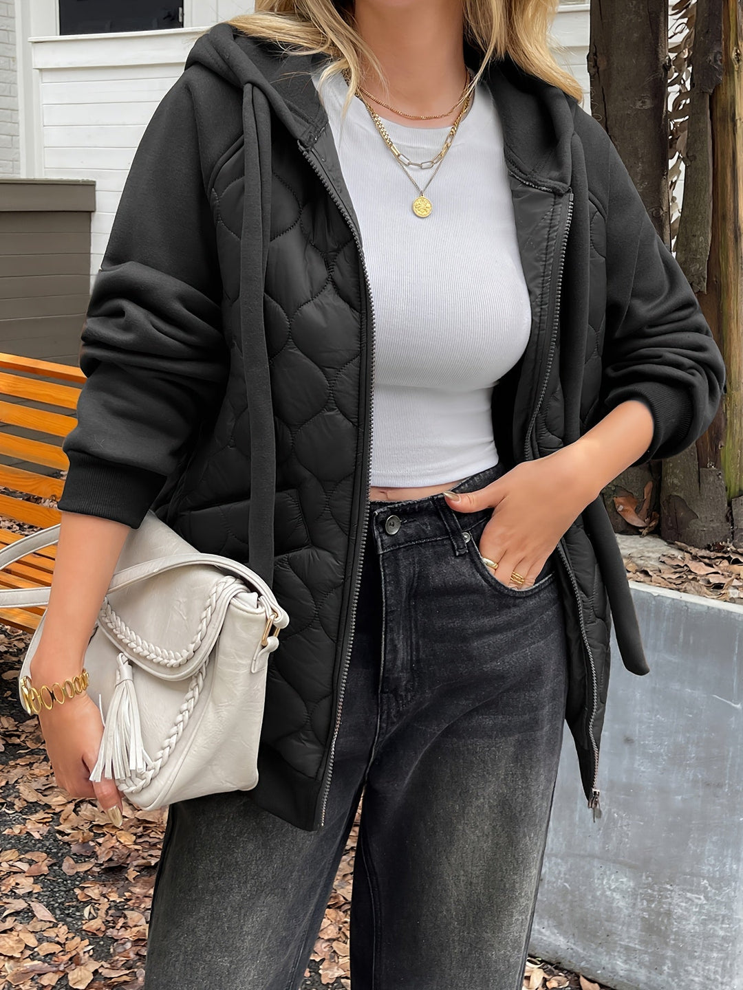Nyla quilted hooded jacket with fleece sleeves – image 3