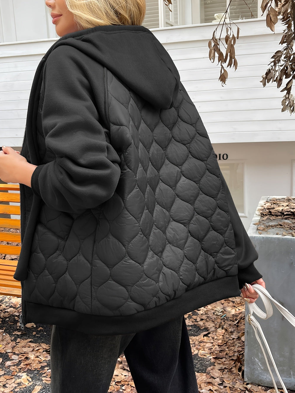 Nyla quilted hooded jacket with fleece sleeves – image 2