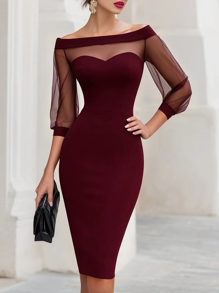Ingegerd sweetheart bodycon midi dress with mesh sleeves – image 5