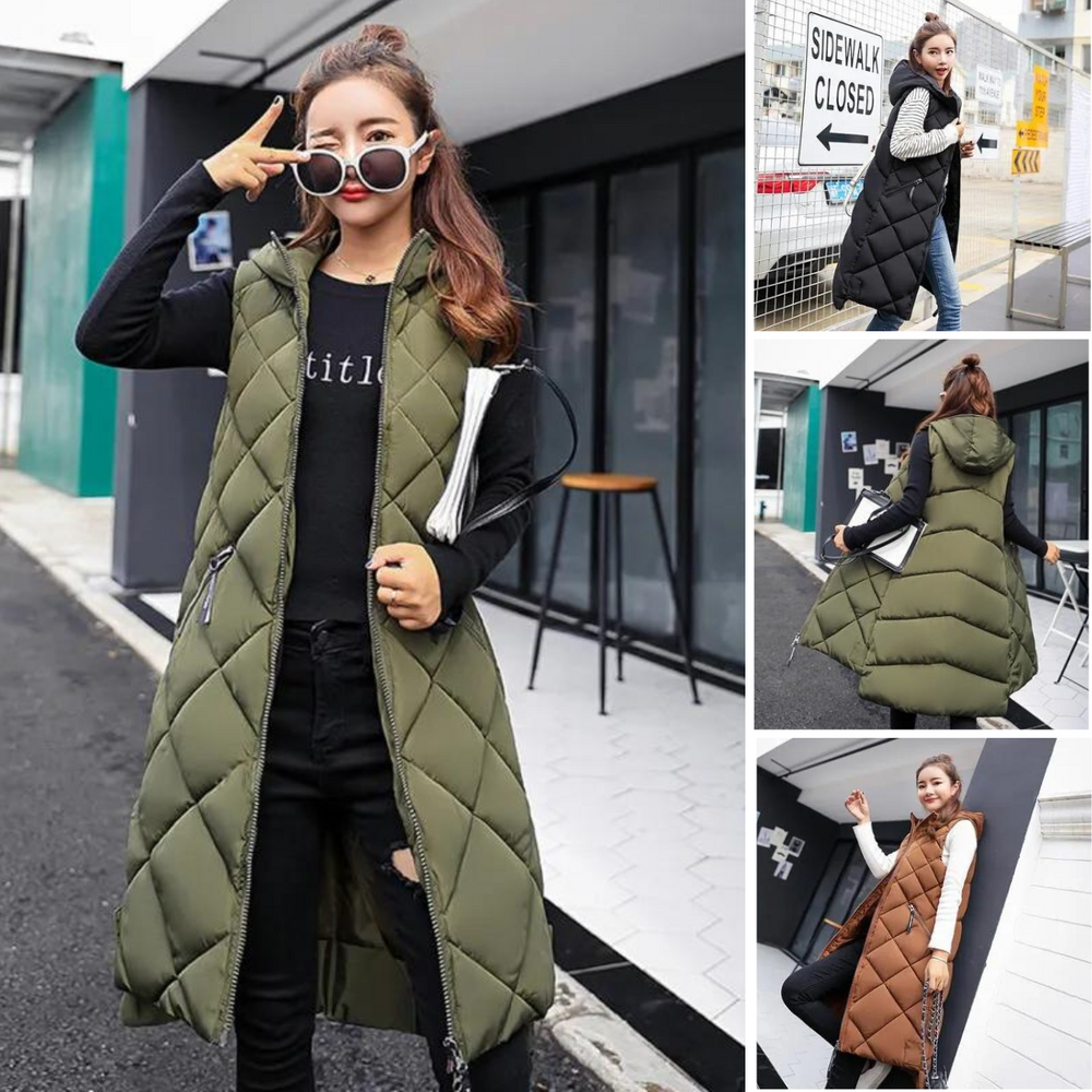 Aina long sleeveless hooded puffer gilet – image 2
