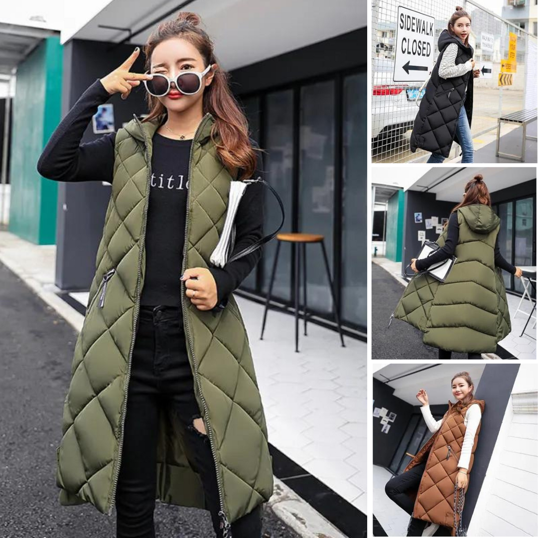 Aina long sleeveless hooded puffer gilet – image 2