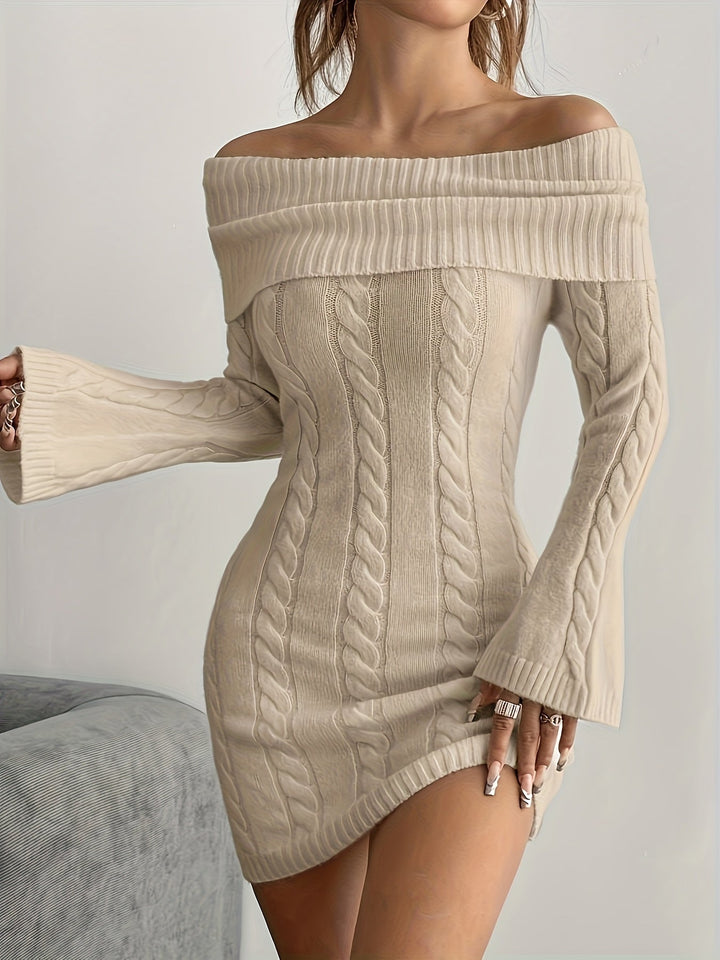 Sidonie Elegant Cable Knit Off Shoulder Mini Dress - image 10