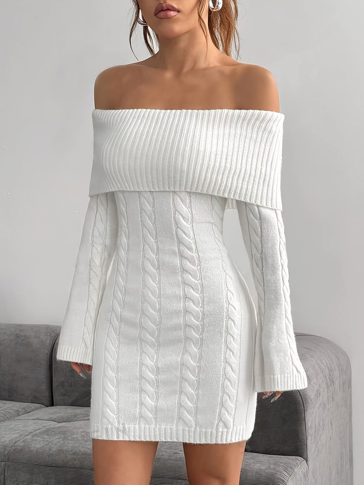 Sidonie Elegant Cable Knit Off Shoulder Mini Dress - image 3