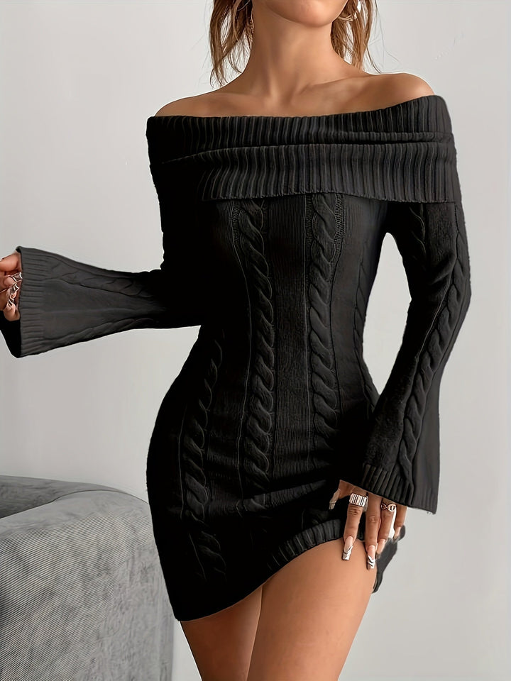 Sidonie Elegant Cable Knit Off Shoulder Mini Dress - image 4