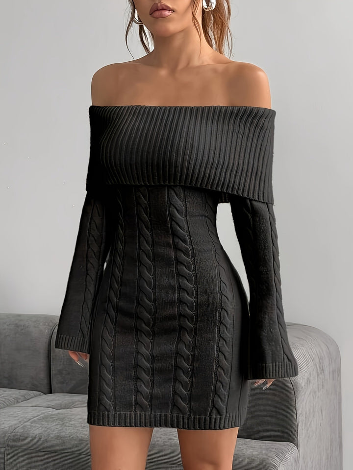 Sidonie Elegant Cable Knit Off Shoulder Mini Dress - image 6
