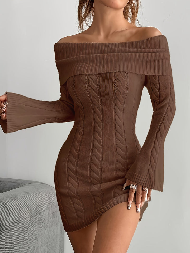 Sidonie Elegant Cable Knit Off Shoulder Mini Dress - image 7
