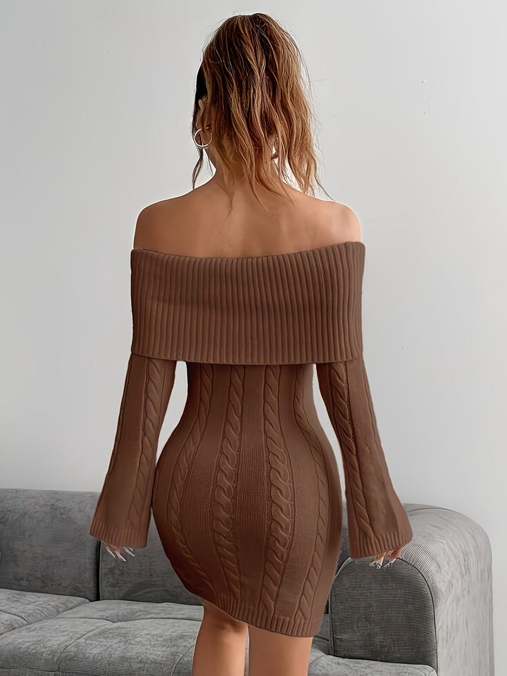 Sidonie Elegant Cable Knit Off Shoulder Mini Dress - image 8