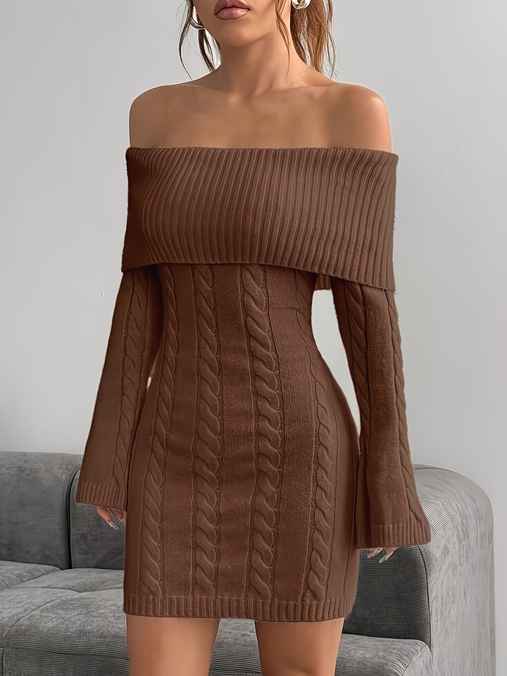 Sidonie Elegant Cable Knit Off Shoulder Mini Dress - image 9