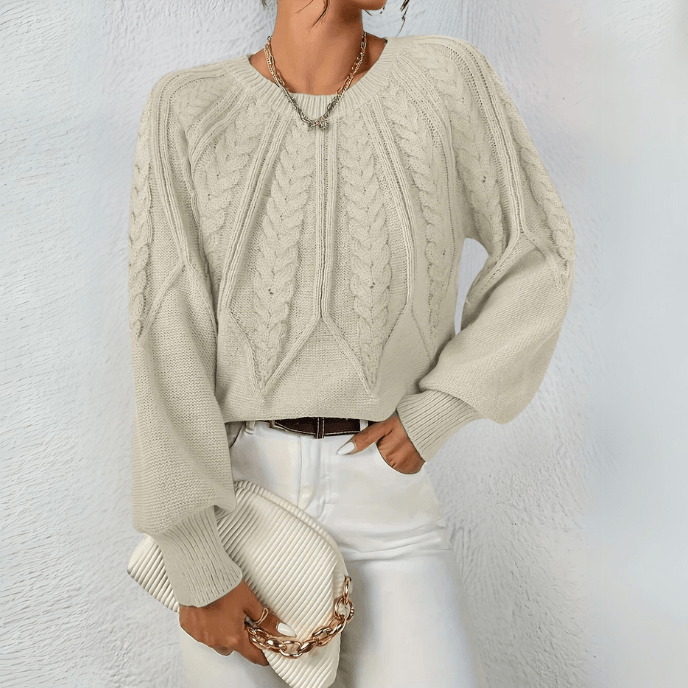 Cosima cable knit jumper with puff sleeves – image 2