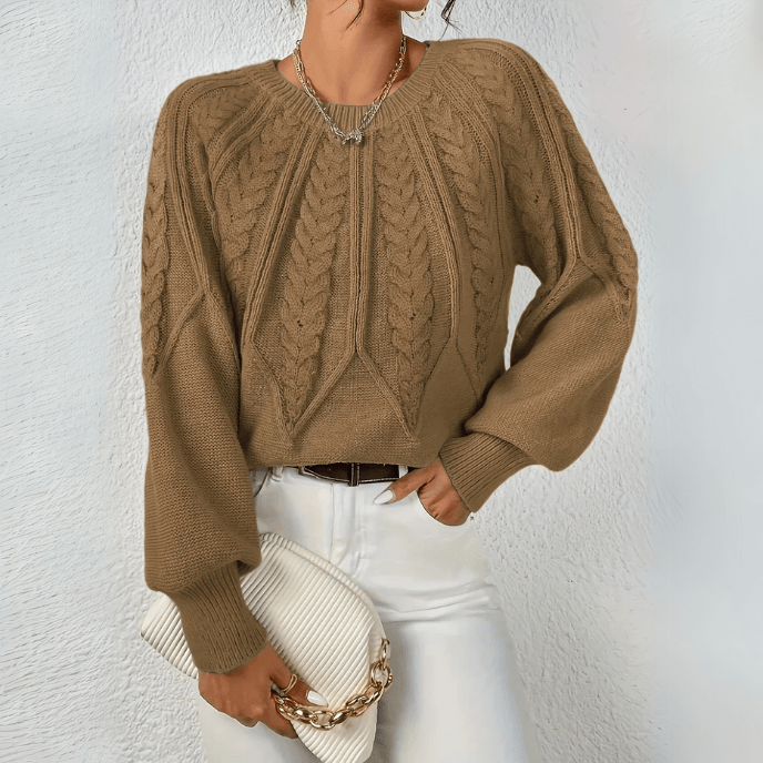 Cosima cable knit jumper with puff sleeves