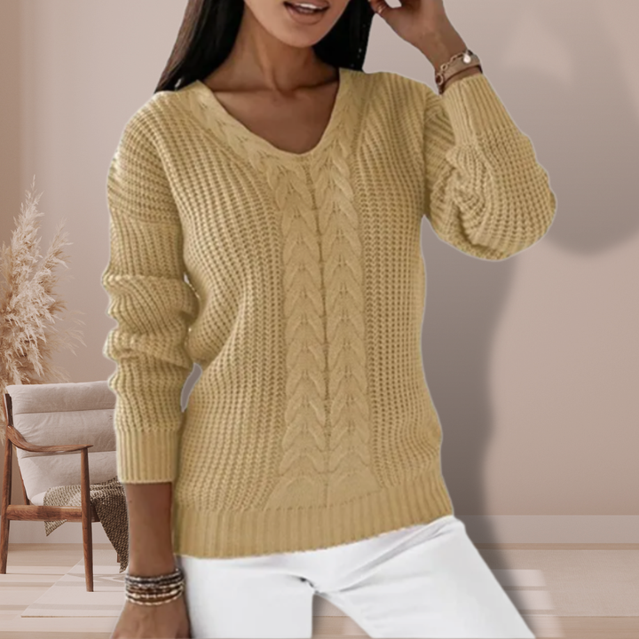 Merel cable knit v neck jumper – image 2