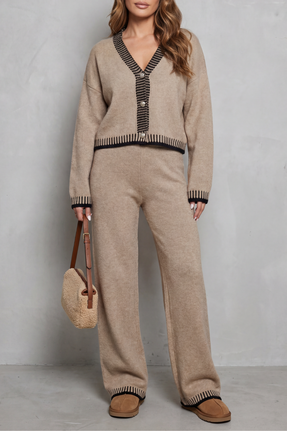 Verona Elegant Knit Cardigan and Wide Leg Trouser Set
