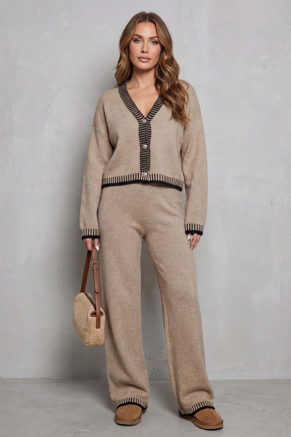 Verona Elegant Knit Cardigan and Wide Leg Trouser Set - image 2