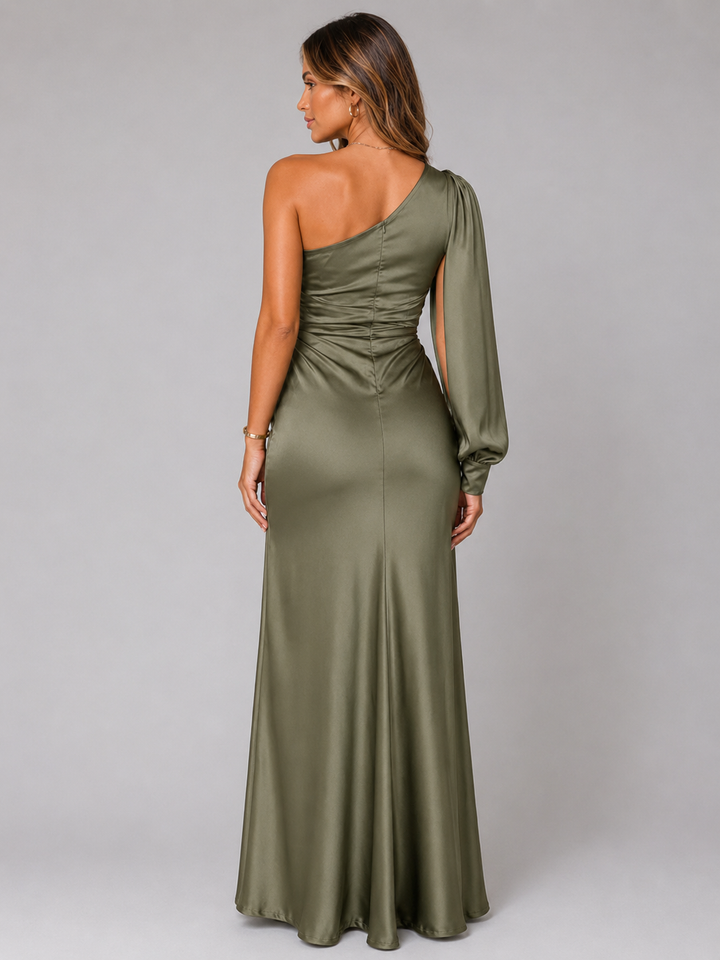 Katrina Elegant One Shoulder Satin Draped Maxi Dress - image 8
