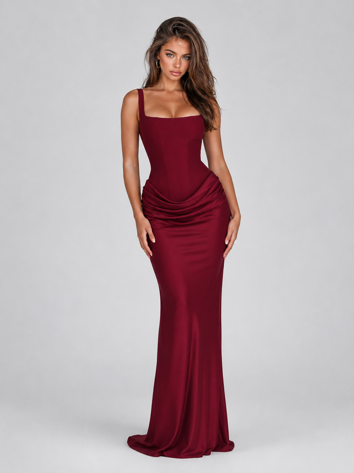 Gwendolyn Elegant Square Neck Bodycon Corset Maxi Dress