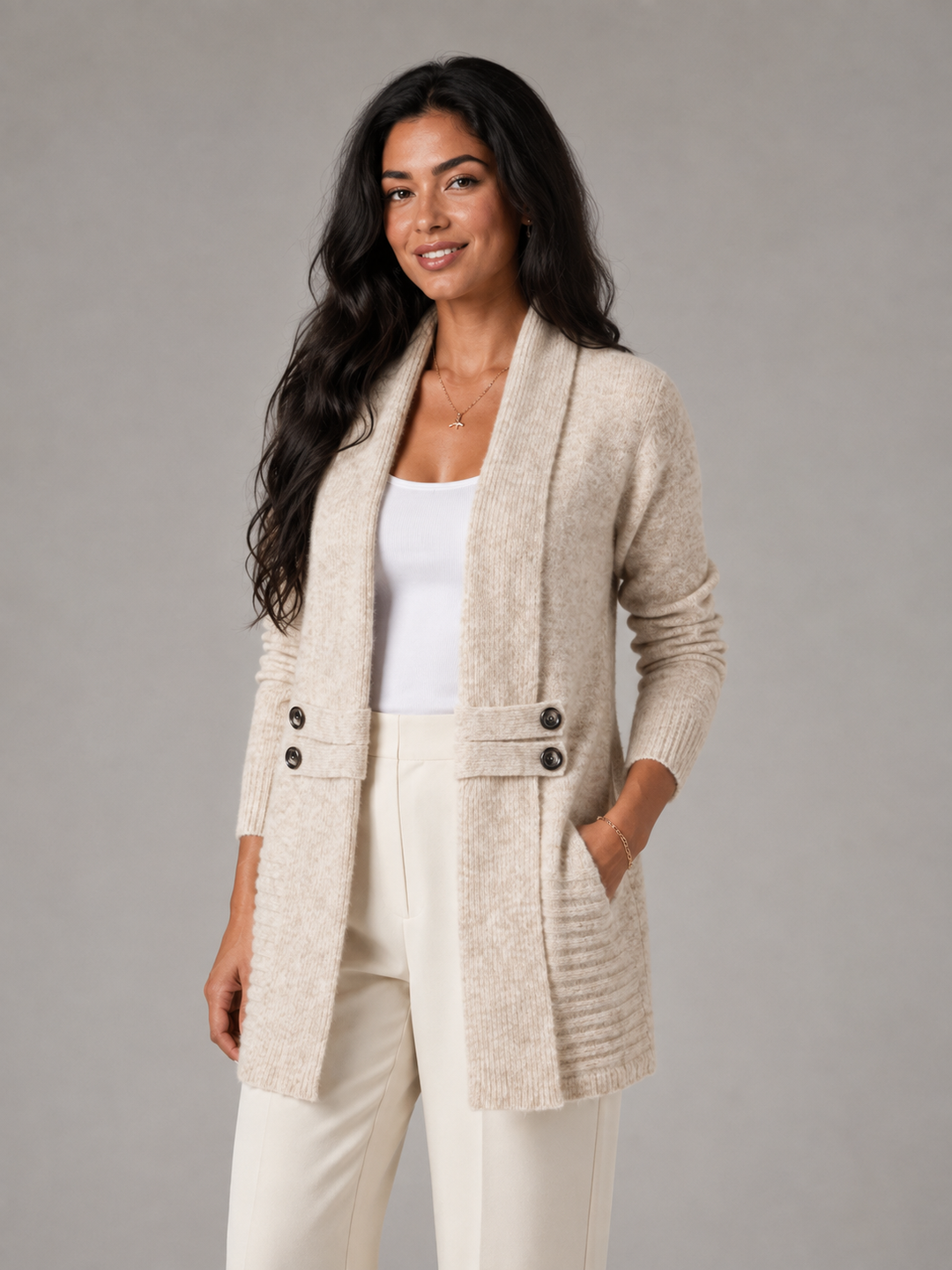 Judith shawl collar cardigan sweater with pockets – image 10