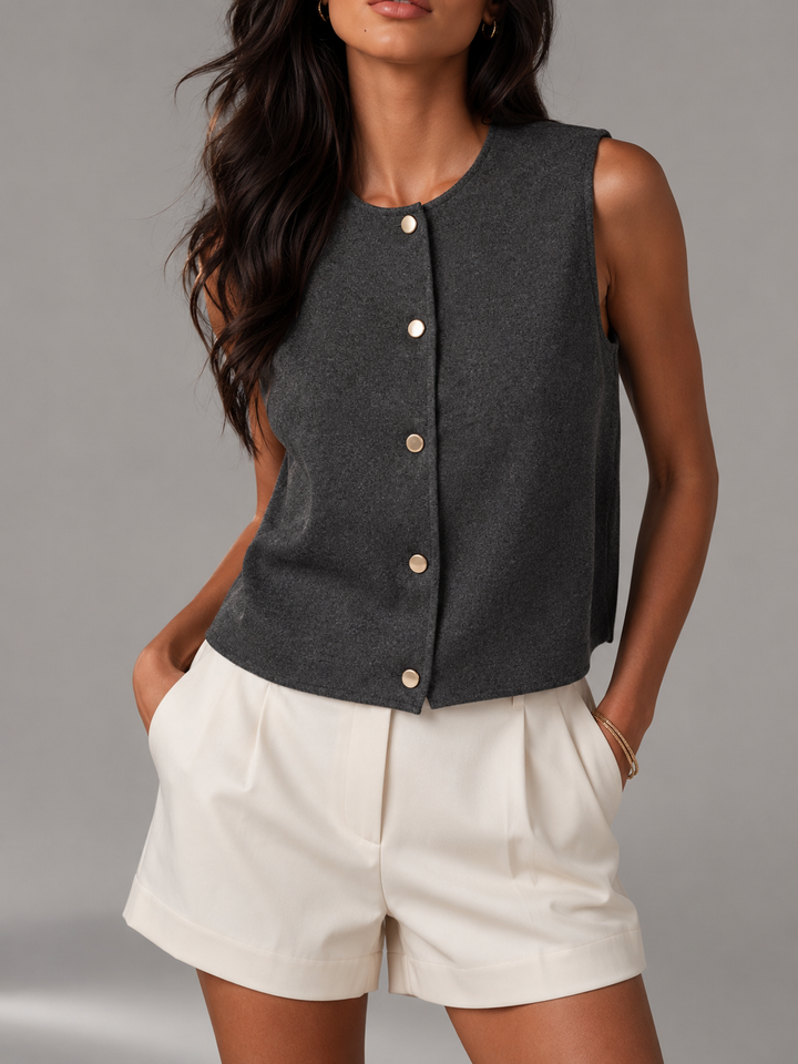 Theresa Elegant V Neck Button Front Knit Vest