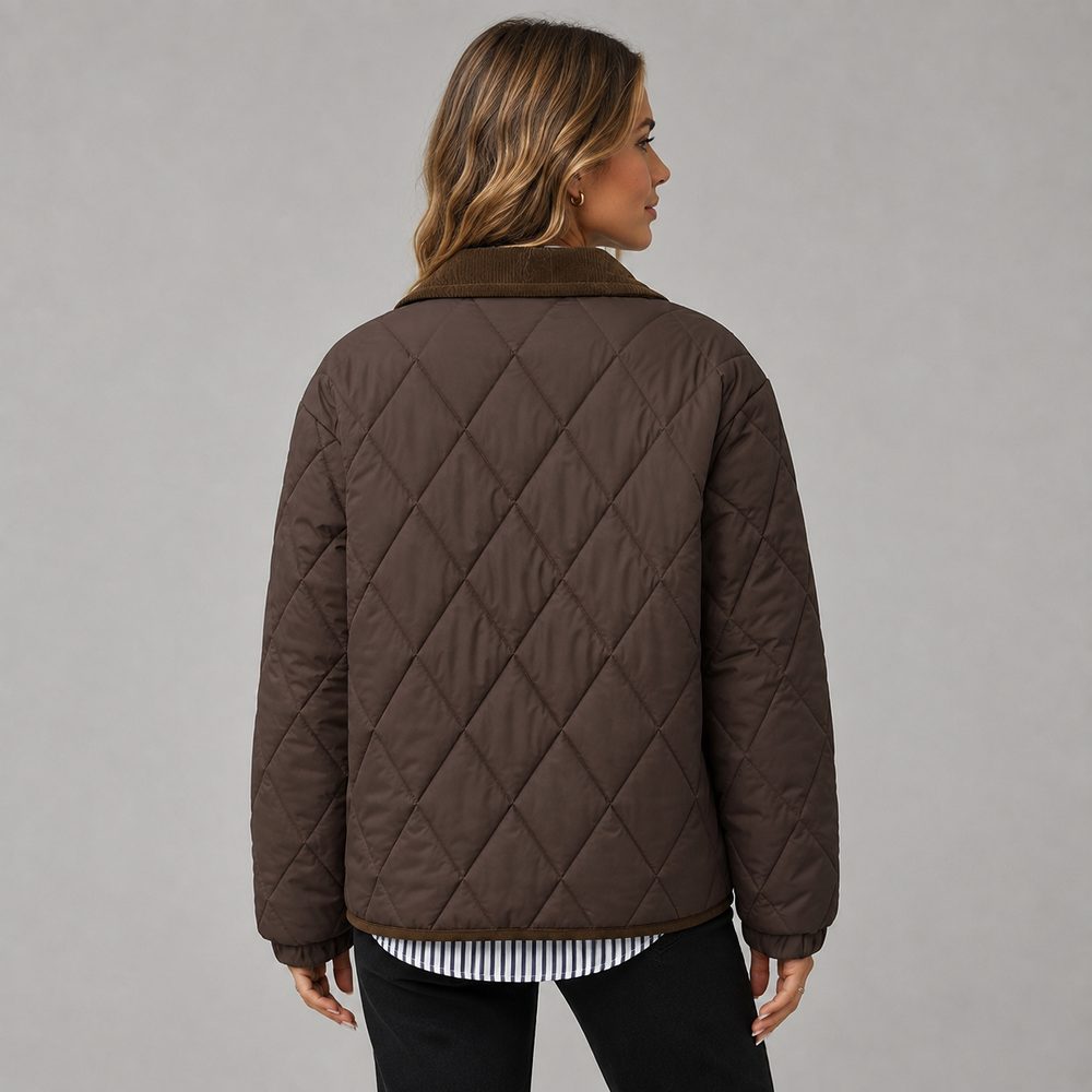 Bonnie cropped check quilted jacket with contrast collar – image 2
