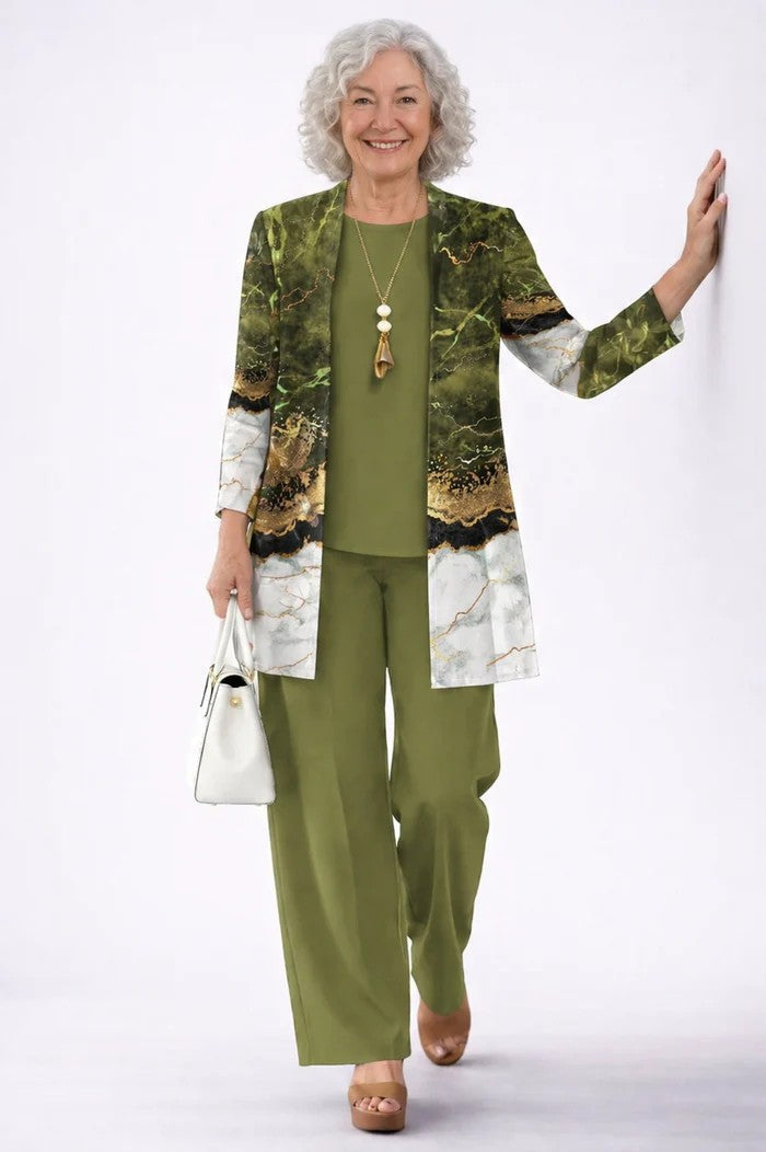 Felicity Elegant Three Piece Cardigan and Wide Leg Trouser Set - image 12