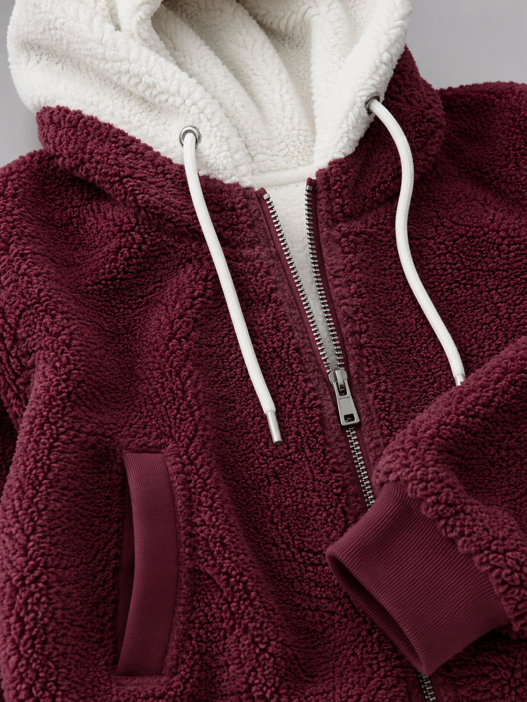 Ramona Elegant Contrast Hood Sherpa Zip Up Jacket - image 9
