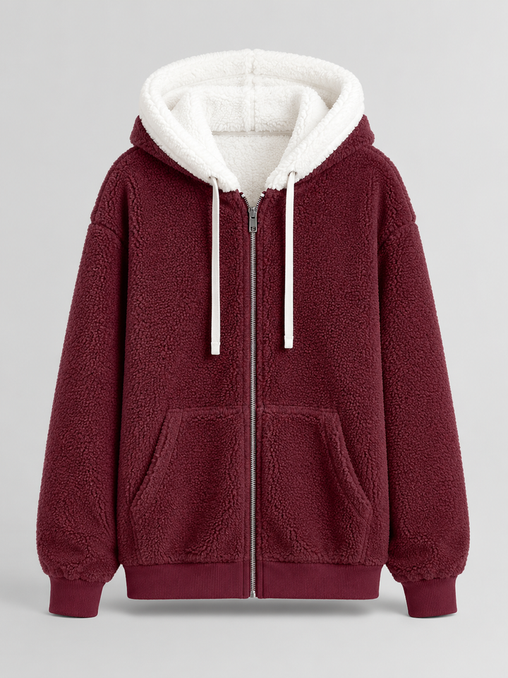 Ramona Elegant Contrast Hood Sherpa Zip Up Jacket - image 8