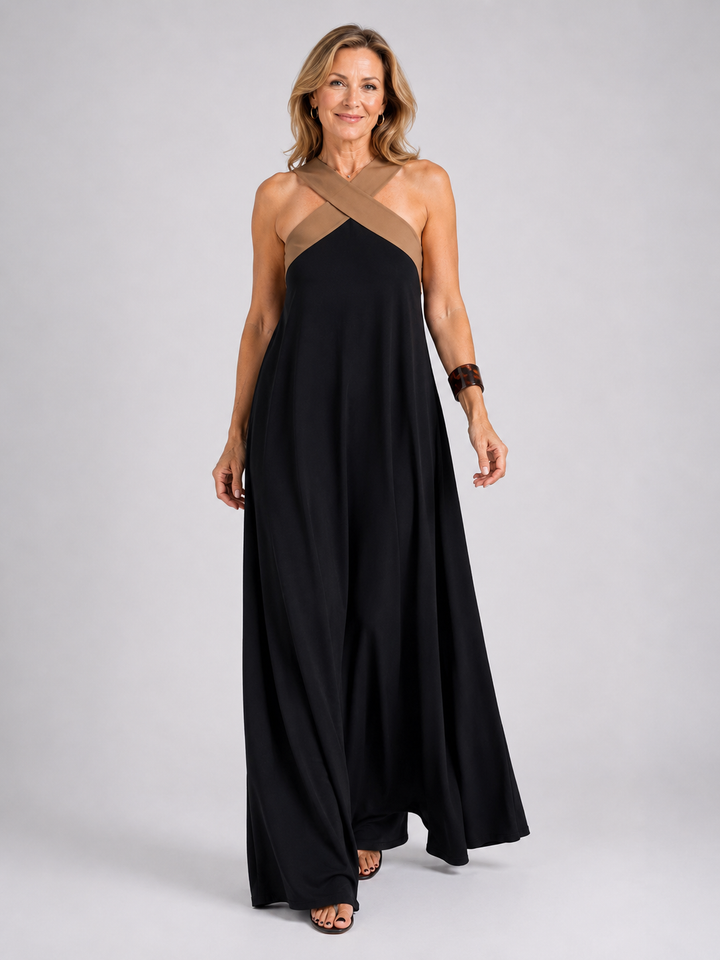 Rhiannon Elegant Two Tone Flowing Maxi Dress - image 12