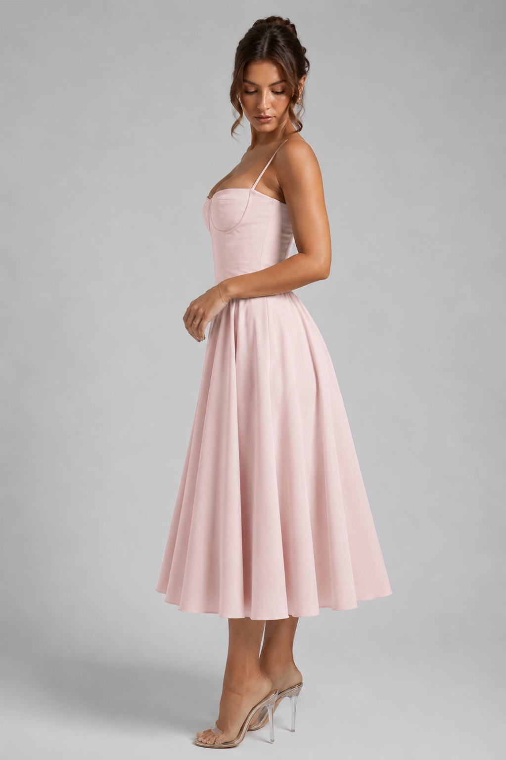 Bella corset midi dress with gathered skirt – image 2