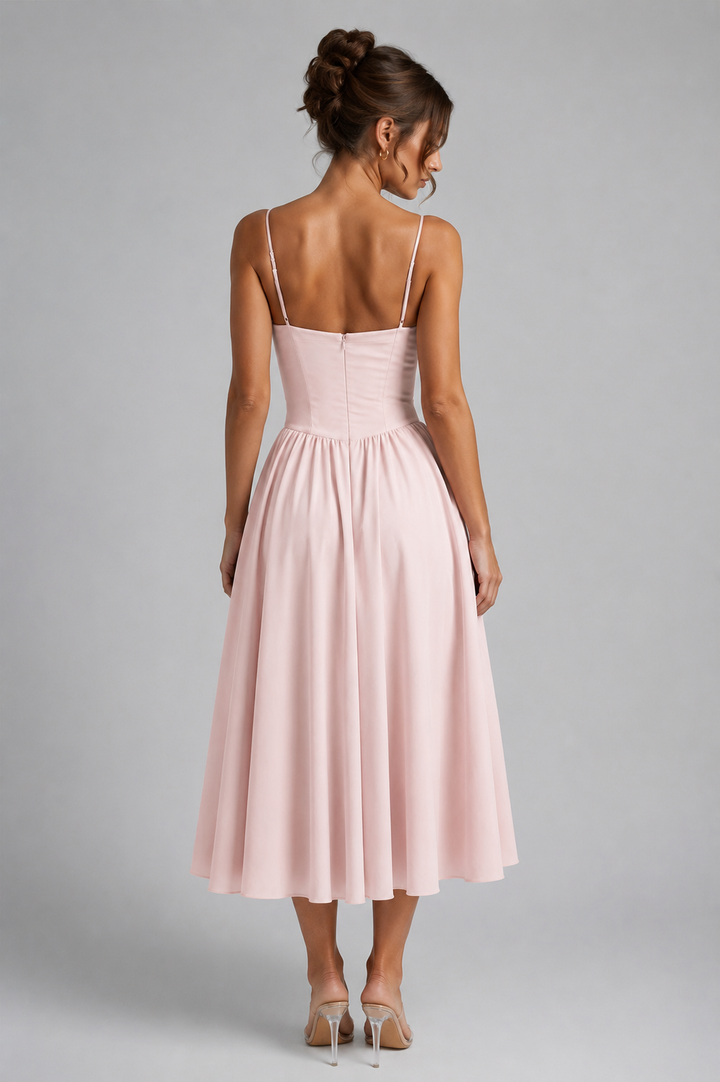 Bella corset midi dress with gathered skirt – image 3