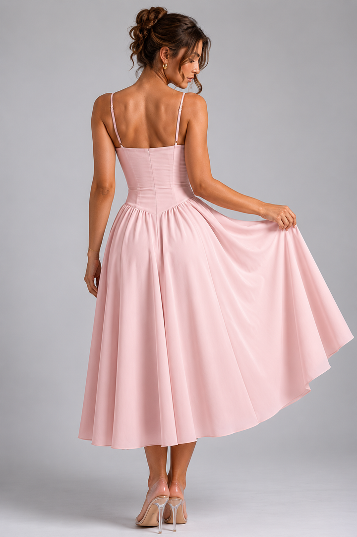 Bella corset midi dress with gathered skirt – image 9