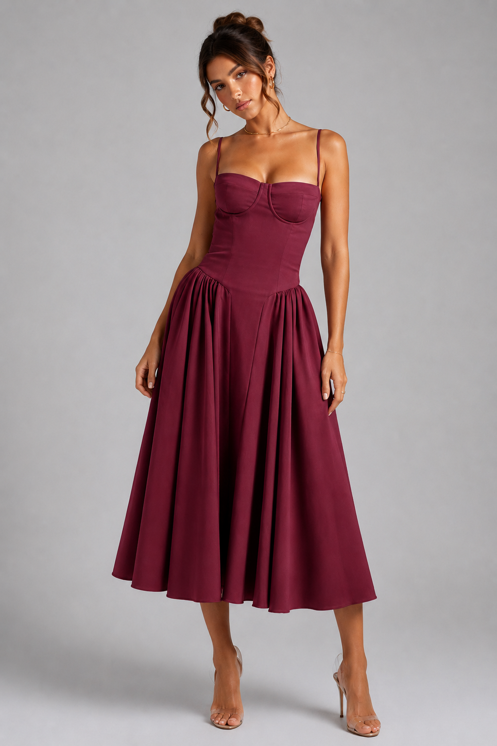 Bella corset midi dress with gathered skirt – image 6