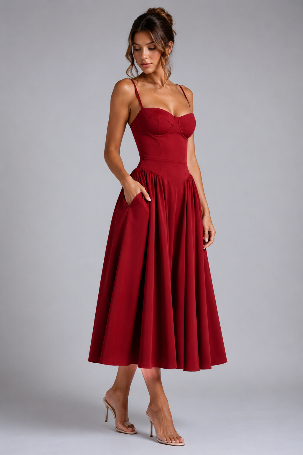 Bella corset midi dress with gathered skirt – image 7