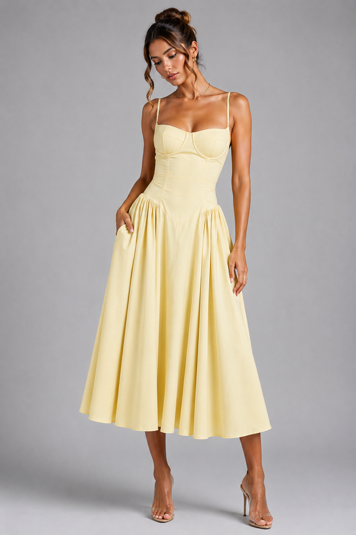 Bella corset midi dress with gathered skirt – image 8