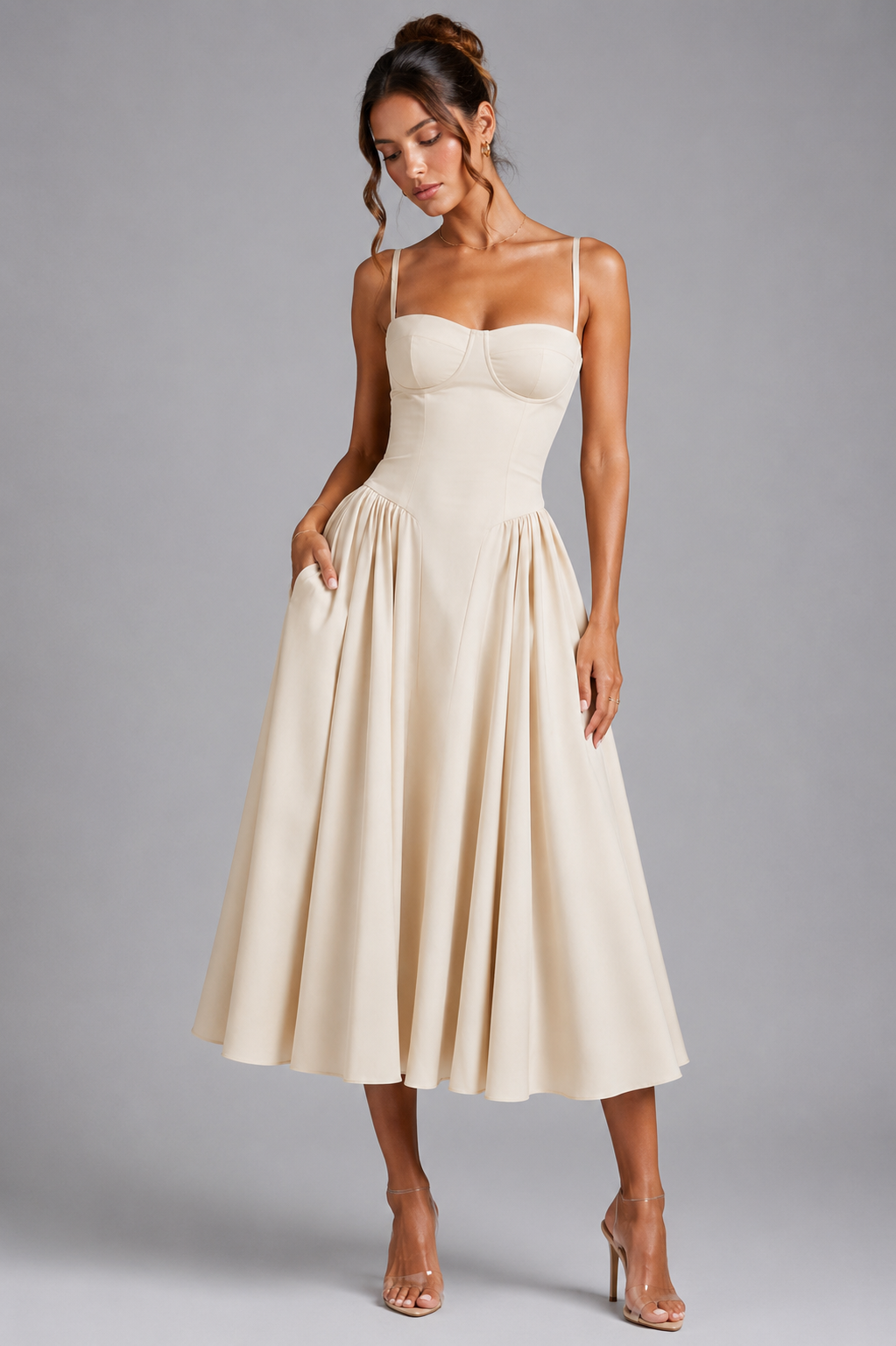 Bella corset midi dress with gathered skirt – image 5