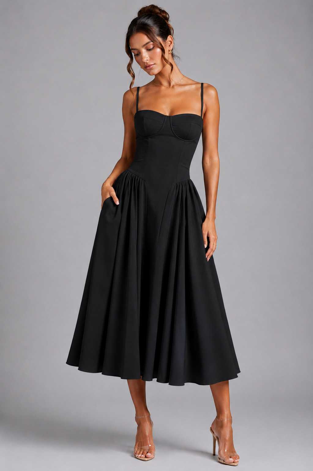 Bella corset midi dress with gathered skirt – image 4