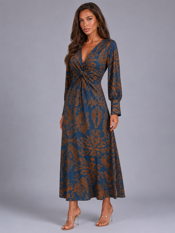 Penny Elegant Printed Knot Front Midi Dress - image 36