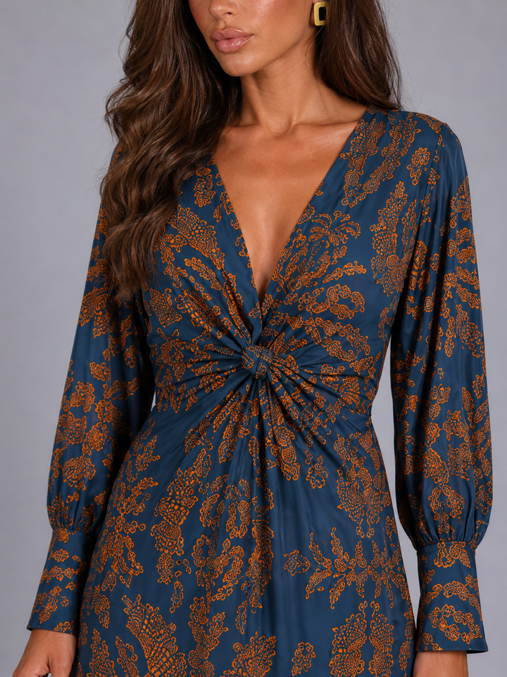 Penny Elegant Printed Knot Front Midi Dress - image 35