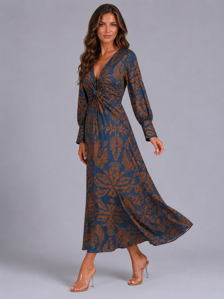 Penny Elegant Printed Knot Front Midi Dress - image 34