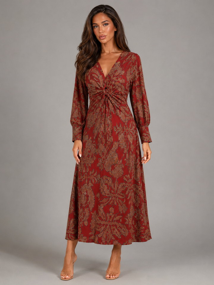 Penny Elegant Printed Knot Front Midi Dress - image 10