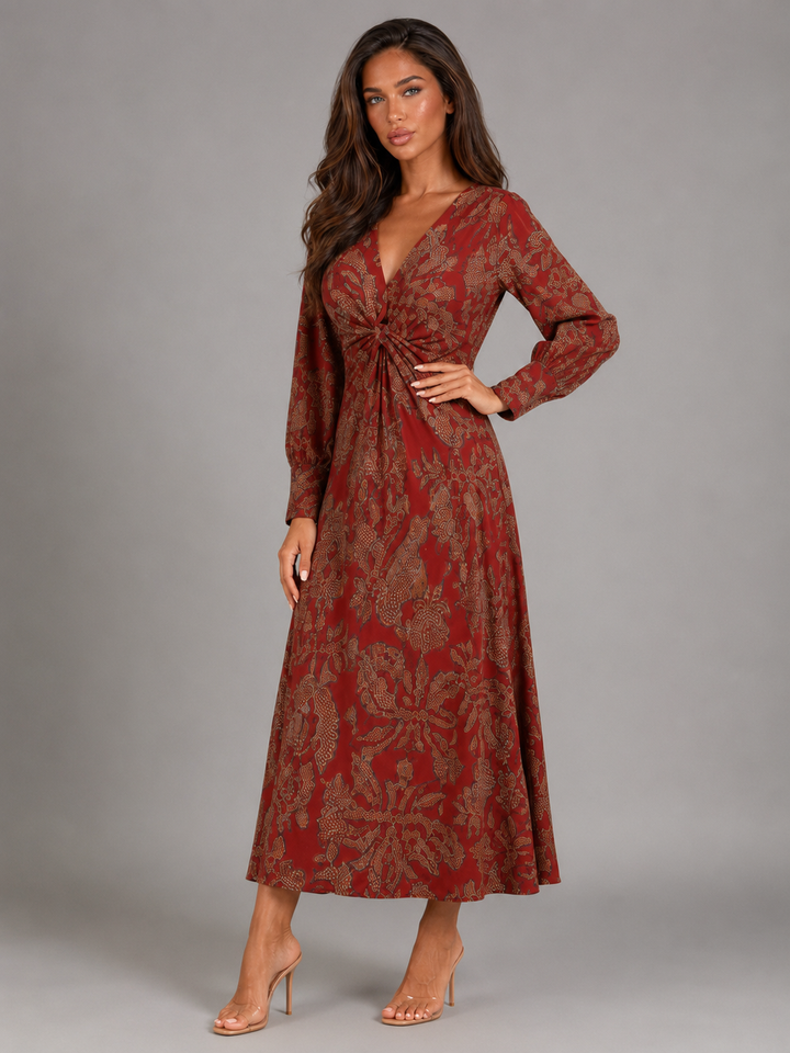 Penny Elegant Printed Knot Front Midi Dress - image 11