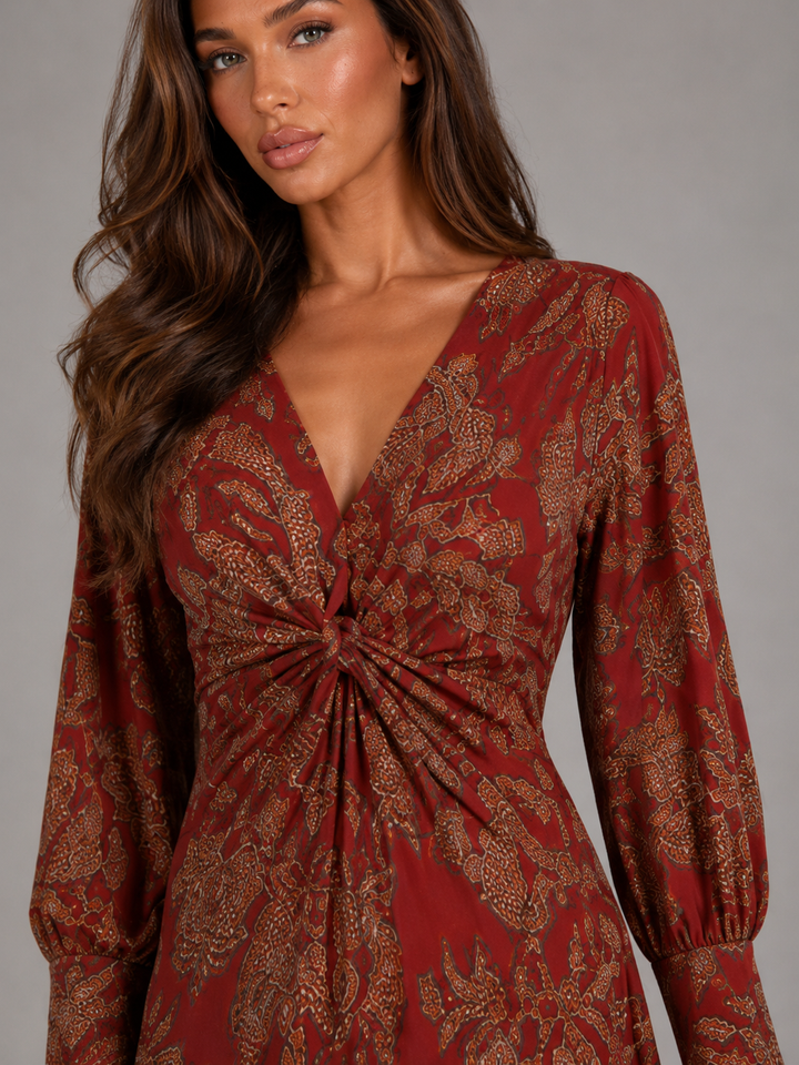 Penny Elegant Printed Knot Front Midi Dress - image 18